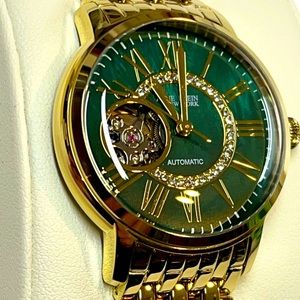 Anne Klein 12/2338GMGB Ladies 36mm Gold Tone Green Dial Automatic Watch
